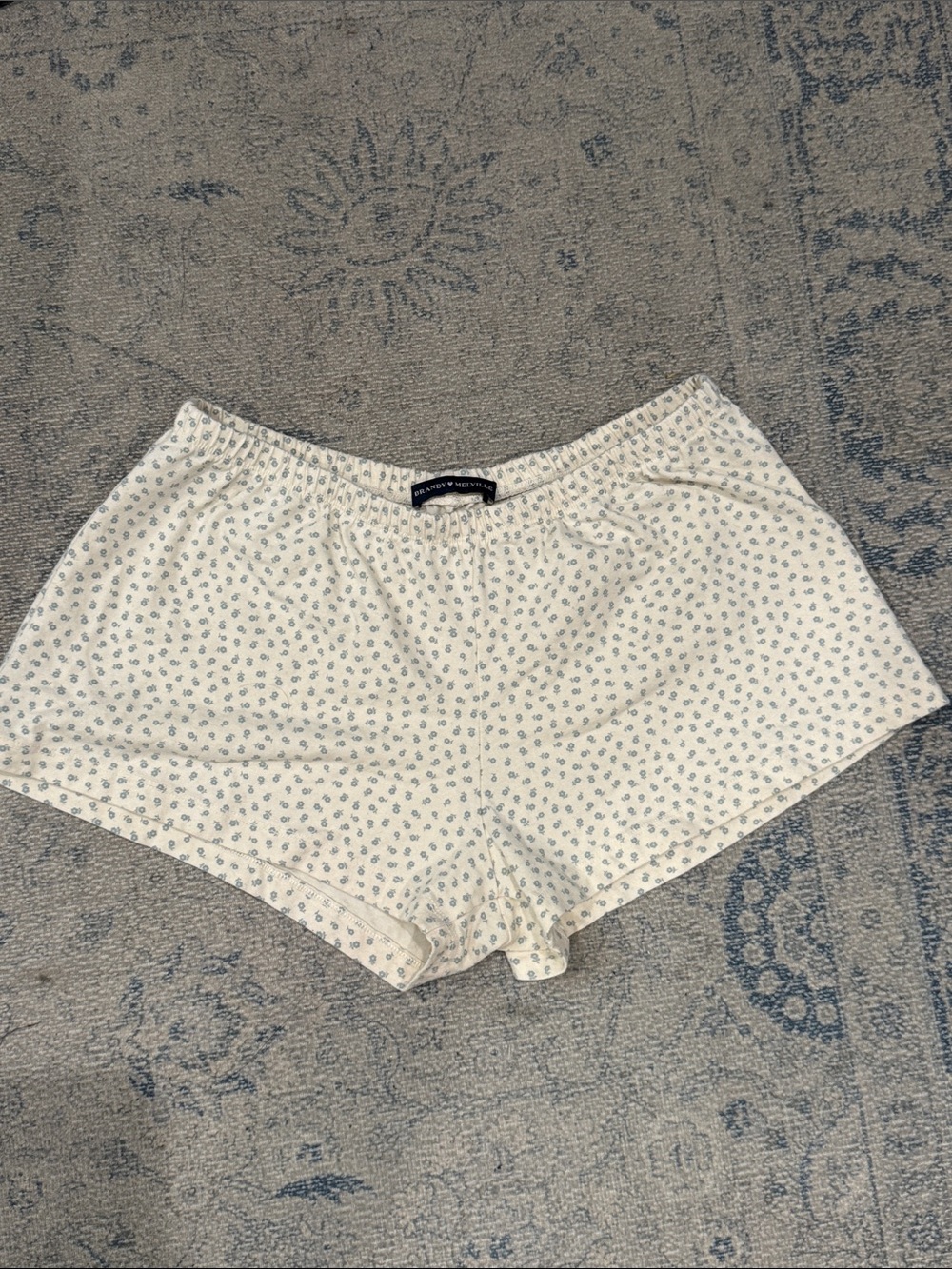 Brandy Melville White Lounge Shorts with Blue Floral Print